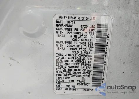 2019 Nissan Rogue Sv from USA, damaged, VIN JN8AT2MV3KW378038